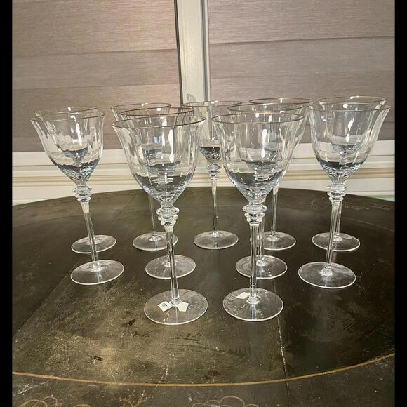 Mikasa Set Of 11 Water Glasses Sophisticate Collection Crystal Gold Rim New